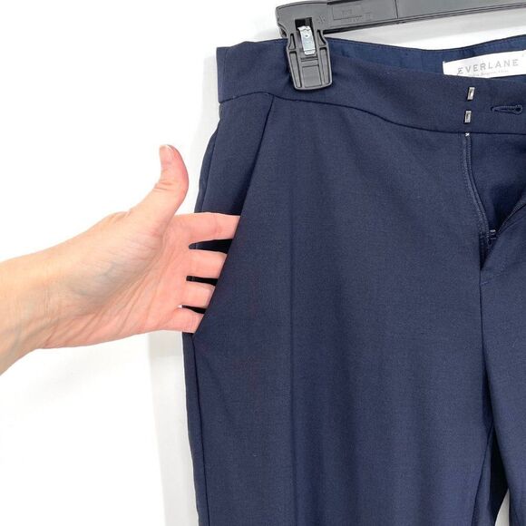 Everlane Wool Navy Straight Leg Crop Pants Mid Rise Flat Front Women Size 4 - Picture 3 of 11